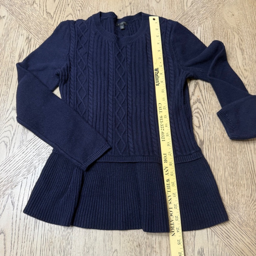Talbots Petites Medium Petite Navy Blue Long Sleeve Cable Knit Peplum Sweater - Picture 4 of 7